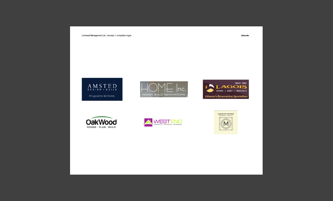 Design presentation deck for Lionhead branding and logo design: Competitor Logos Page