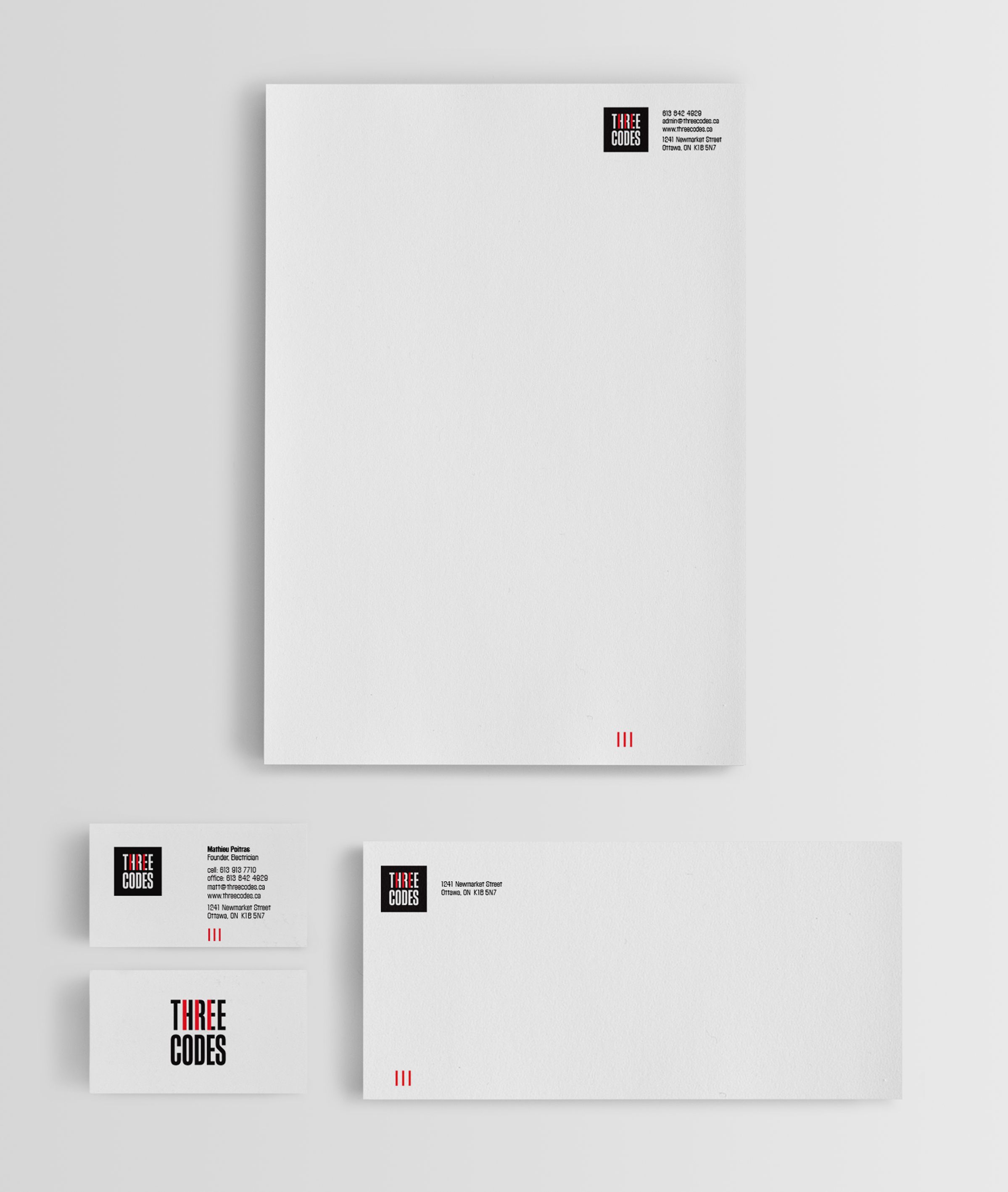 Stationery for Three Codes, an electrical company by Ottawa Graphic Designer idApostle Stationery for Three Codes, an electrical company by Ottawa Graphic Designer idApostle
