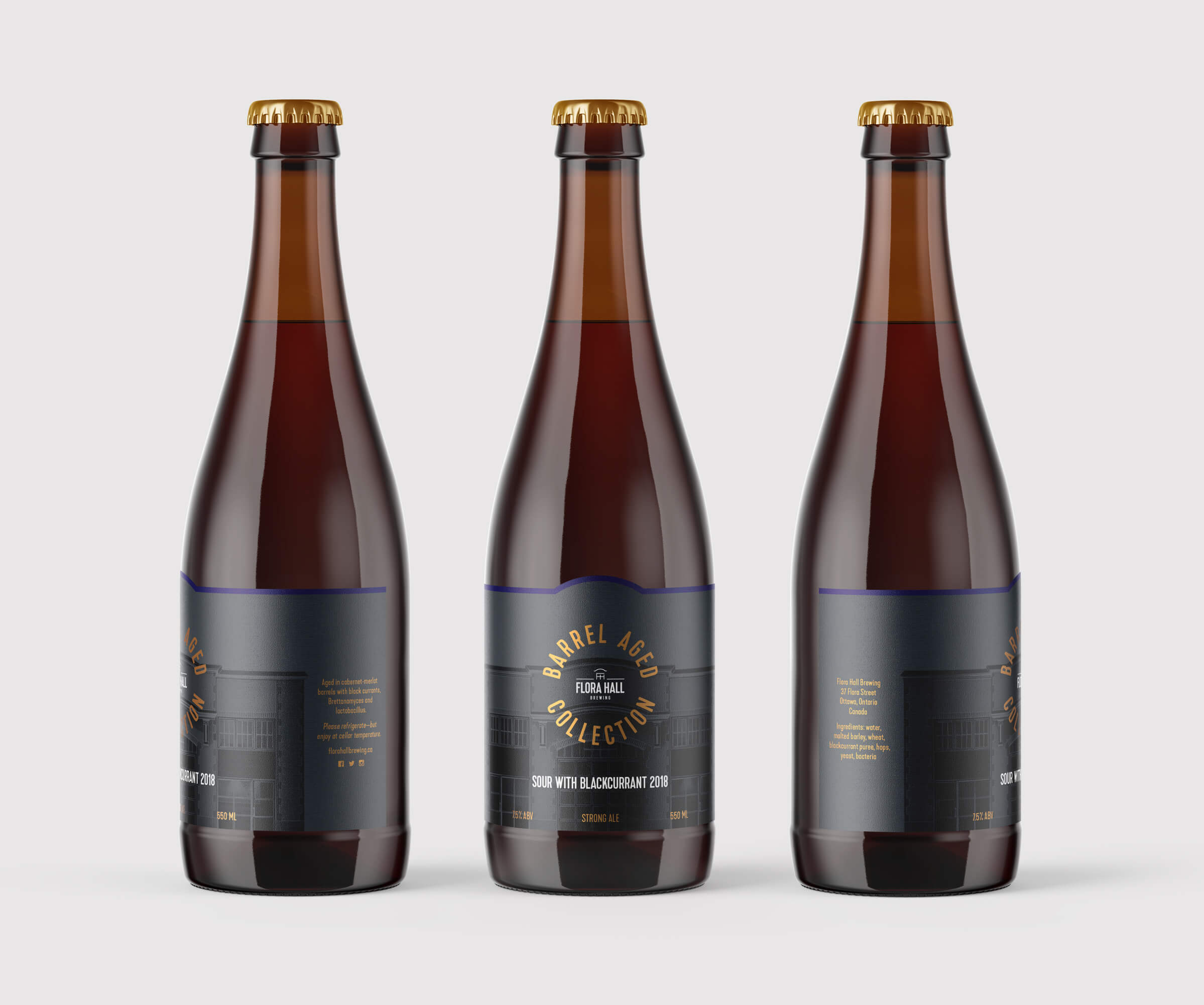 Flora Hall brewery barrel aged beer packaging by Ottawa-based graphic designer idApostle