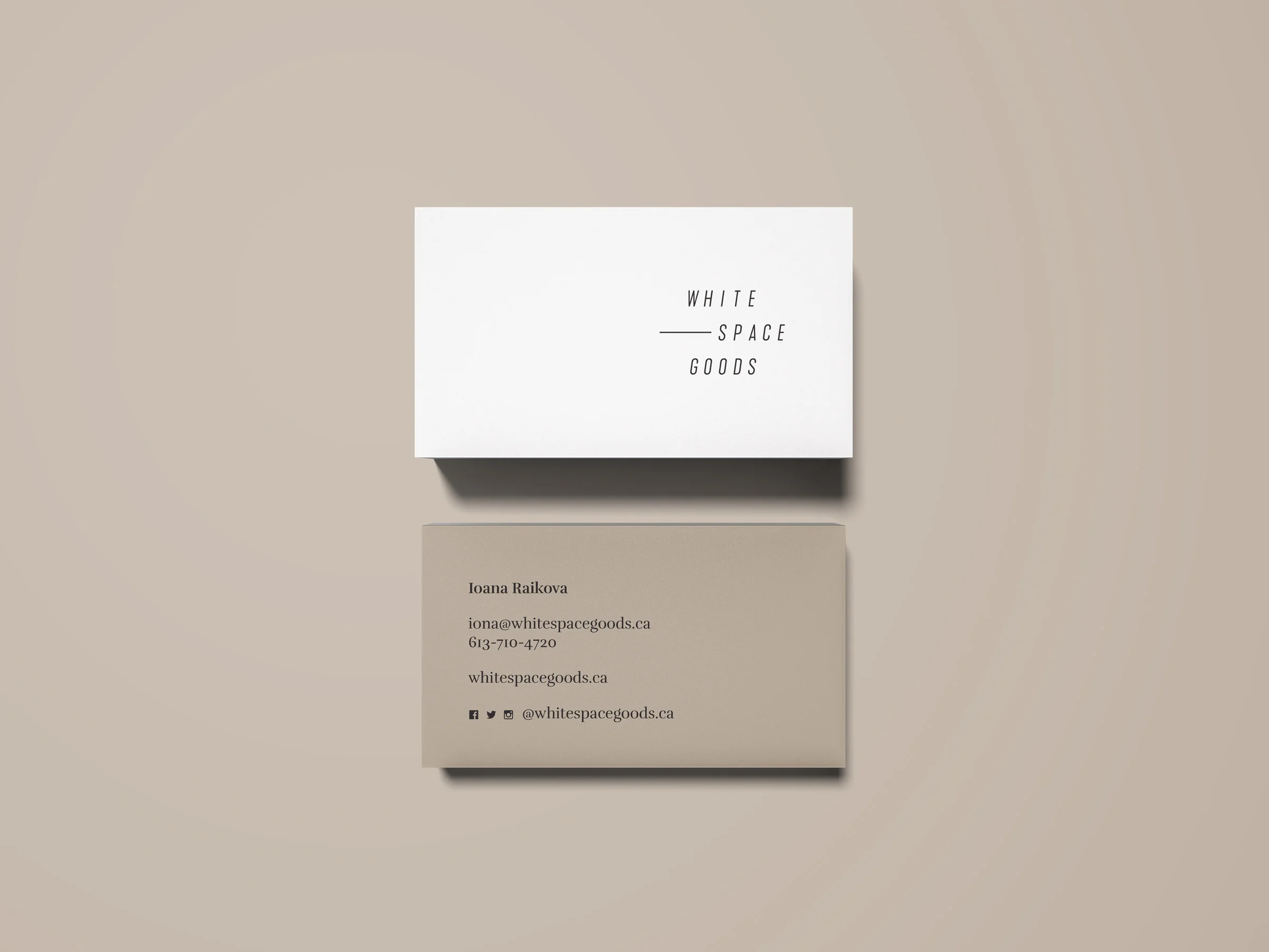 Whitespace Goods business cards for Ottawa-based handmade knitware and decor by graphic designer idApostle