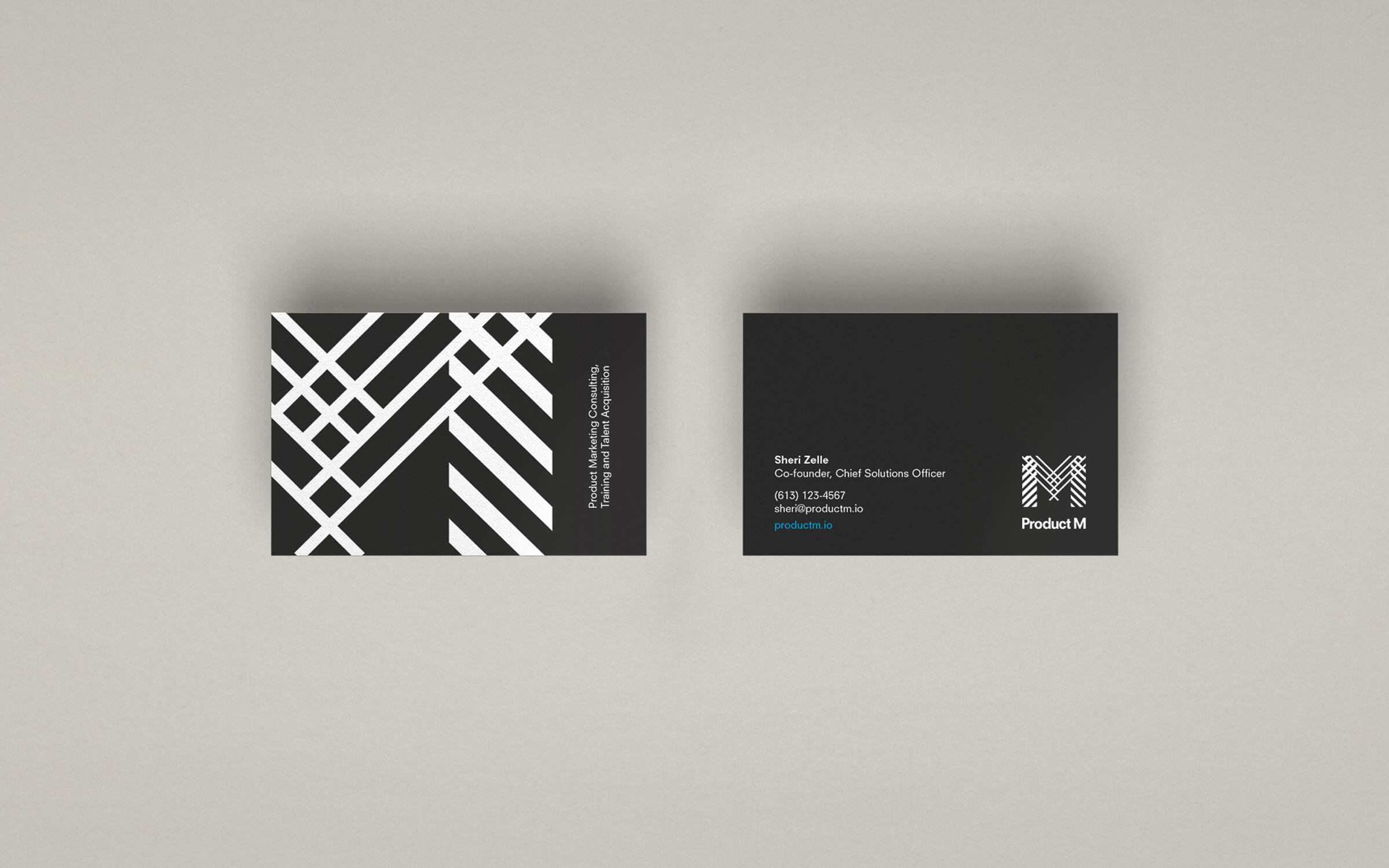 Product M business card for New York-based product marketing company by Ottawa graphic designer idApostle